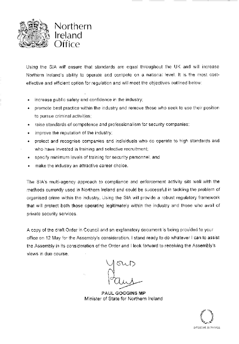 Letter of 12 May 2009, from Mr Paul Goggins MP