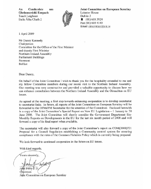 Correspondence from the Houses of the Oireachtas