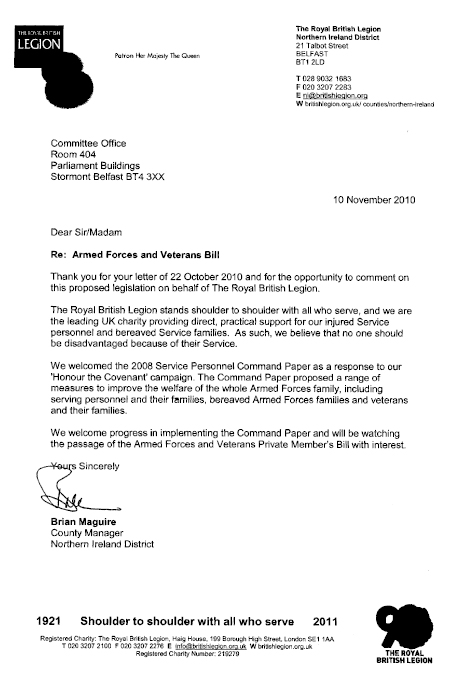 Letter from the Royal British Legion