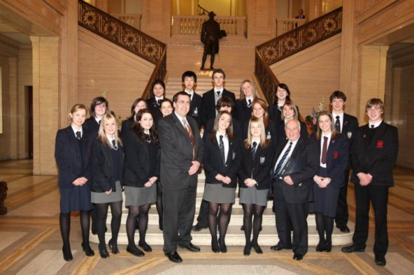 Mr Stephen Mountray Dr Robert Coulter meets pupils Ballymena Academy and Methodist College Belfast