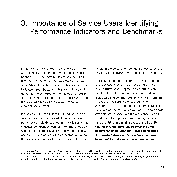 importance of service users identifying performance indicators and benchmarks