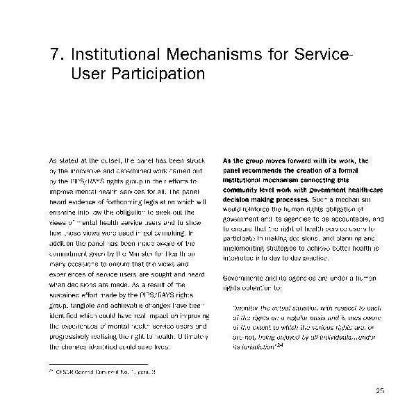 institutional mechanisms for service user participation