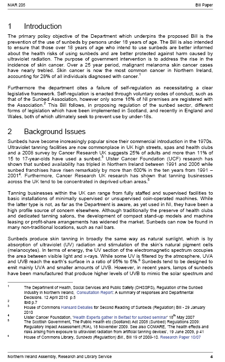 Sunbeds Bill Research Paper