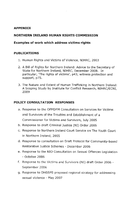 NI Human Rights Commission - Victims' Rights Work