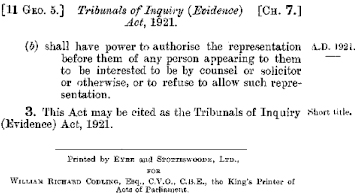 The Tribunals of Inquiry (Evidence) Act 1921