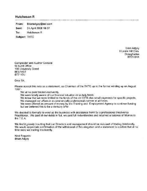 Correspondence of 24 April 2008 from Mr Brian Adgey