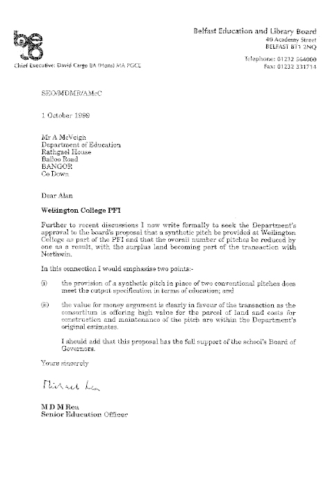 letter from Belfast Education and Libray Board
