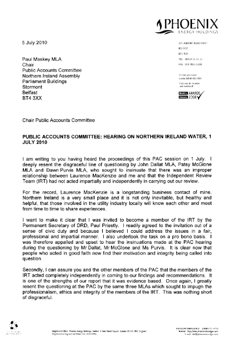 Letter from Mr Peter Dixon, Phoenix Gas