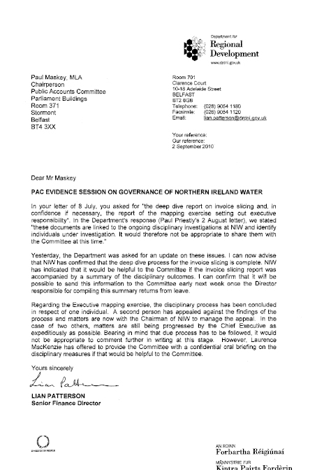 Letter from DRD to the Chairperson 2 September