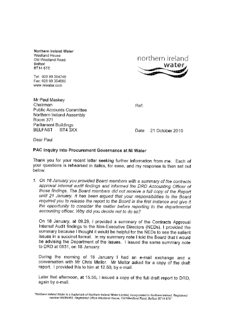 Mr MacKenzie's letter to Chairperson 21 October