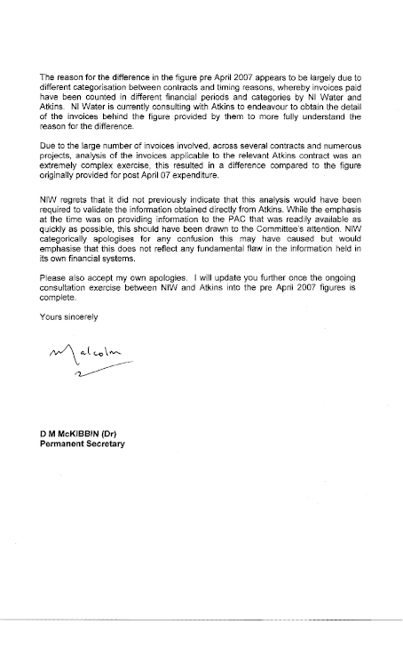 Dr McKibbin's letter to Chairperson 1 October