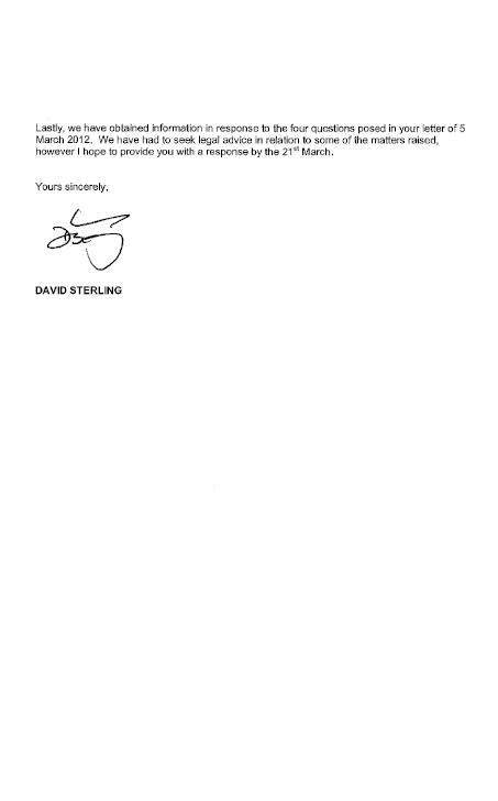 Correspondence of 16 March 2012 - Mr David Sterling