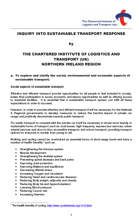 The Chartered Institute of Logistics and Transport (UK) submission