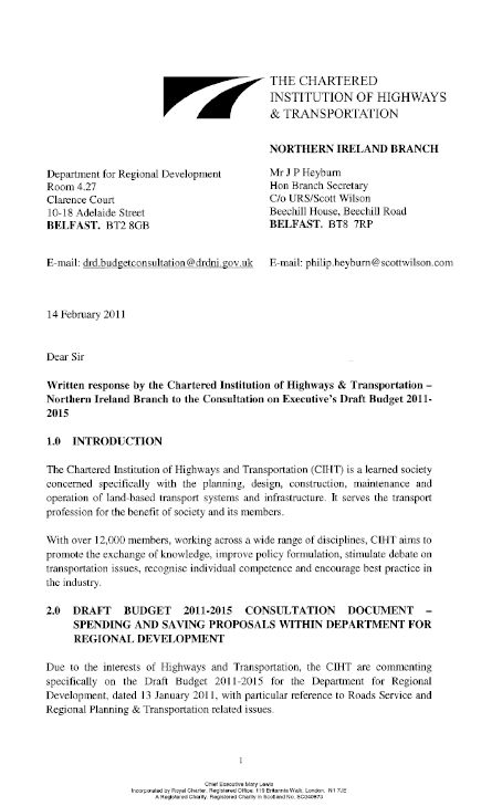 The Chartered Institution of Highways and Transportation (CIHT), 23 February 2011