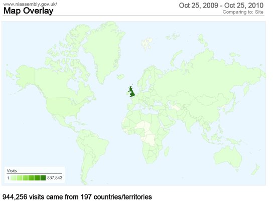 Map showing countries that visited the Assembly website