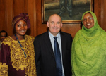 Speaker of the Northern Ireland Assembly, Mr William Hay MLA, with Hon Winifred Kiiza MP, Uganda and Hon Sophia Abdi Noor MP, Kenya at the International Parliamentary Conference on Peacebuilding