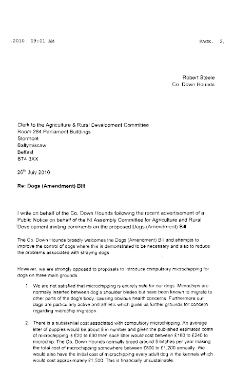 Letter to clerk of Agriculture Committee