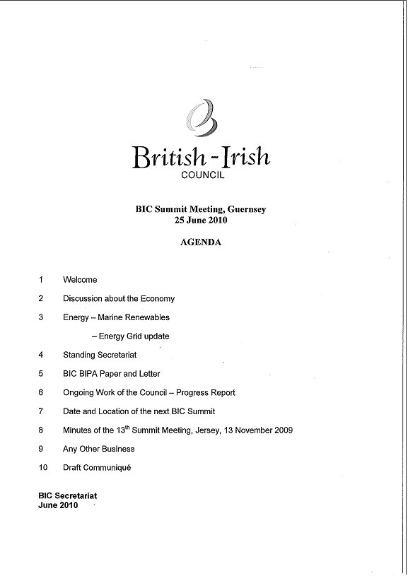agenda for British-Irish Council meeting