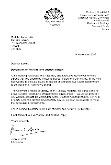 Letter to John Larkin, QC