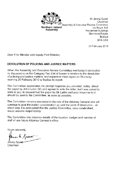Letter to First Minister and deputy First Minister