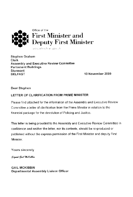 Letter from First Minister and Deputy First Minister