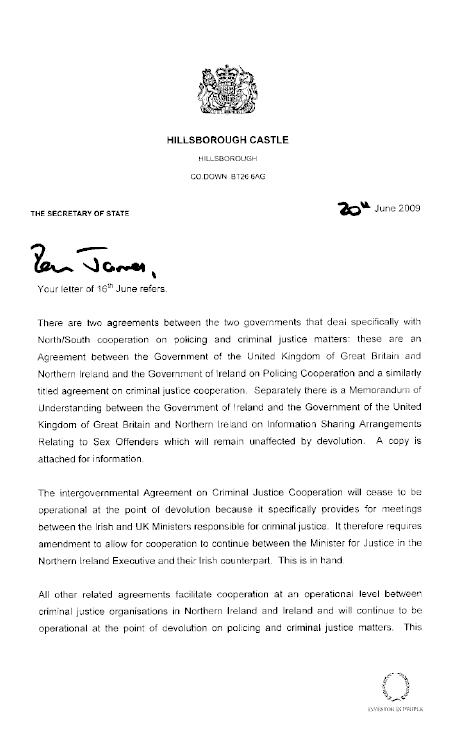 Letter from Secretary of State