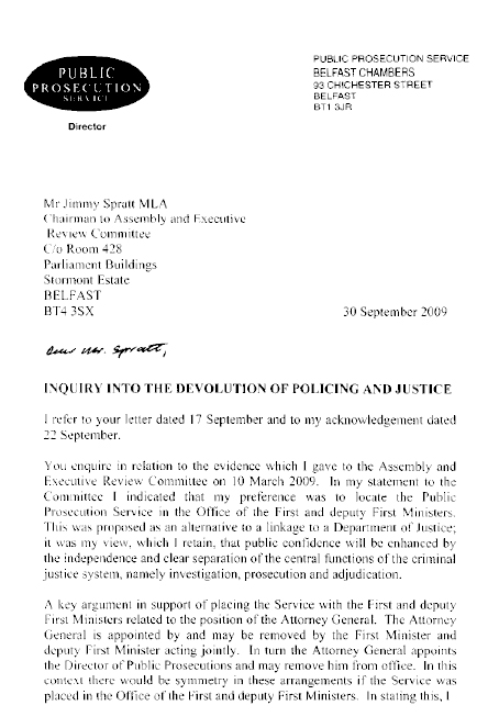 Letter from Public Prosecution Service