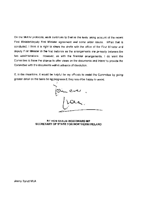 Letter from the Secretary of State 3 December 2008