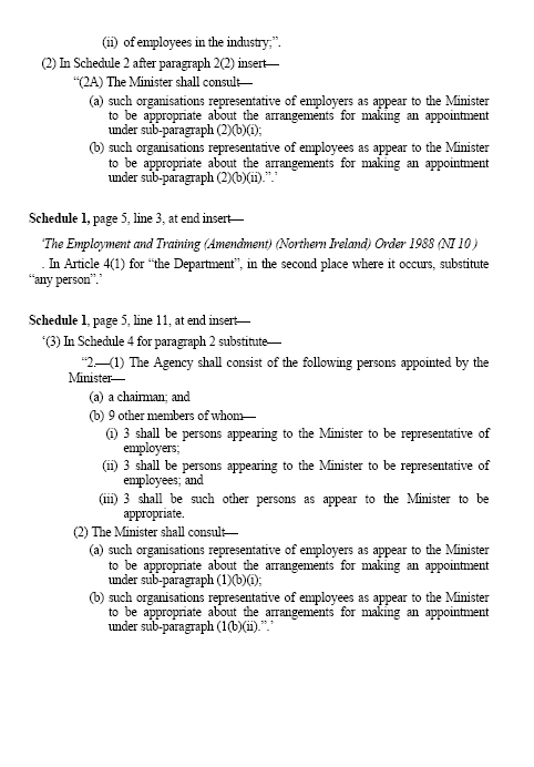 Amendments to the Employment Bill