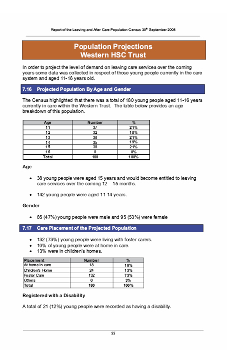 Report on the Leaving and After Care Population Census
