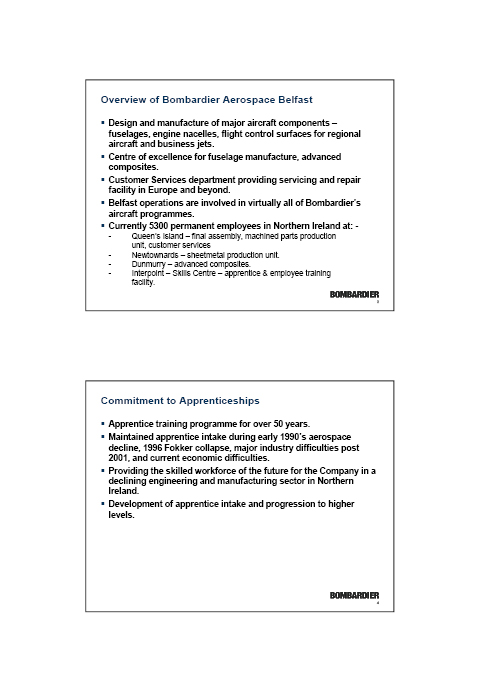 Overview of Bombardier Aerospace Belfast