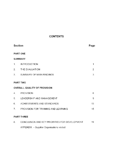 Education and Training Inspectorate Contents page