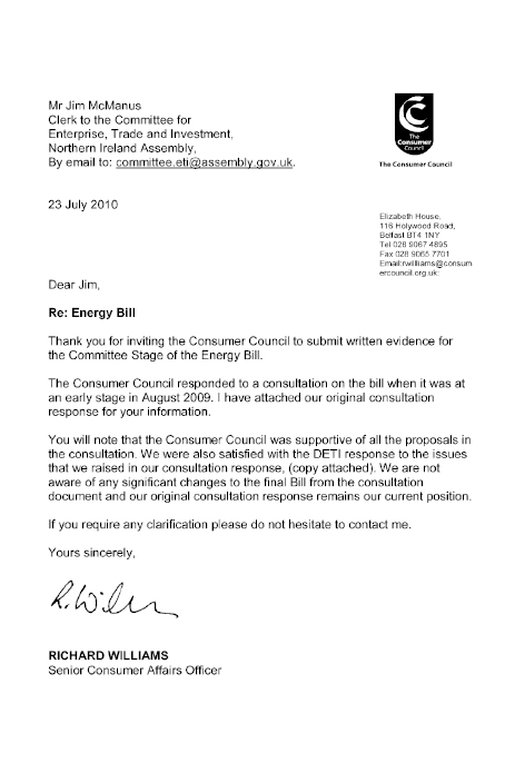 letter from consumer council