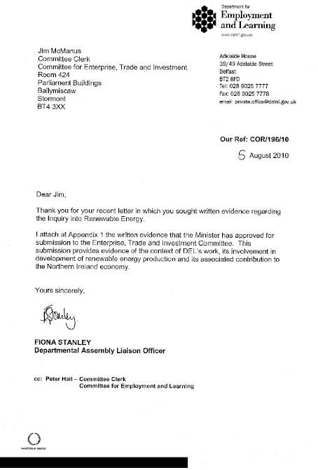 Response from Department for Employment and Learning No.1
