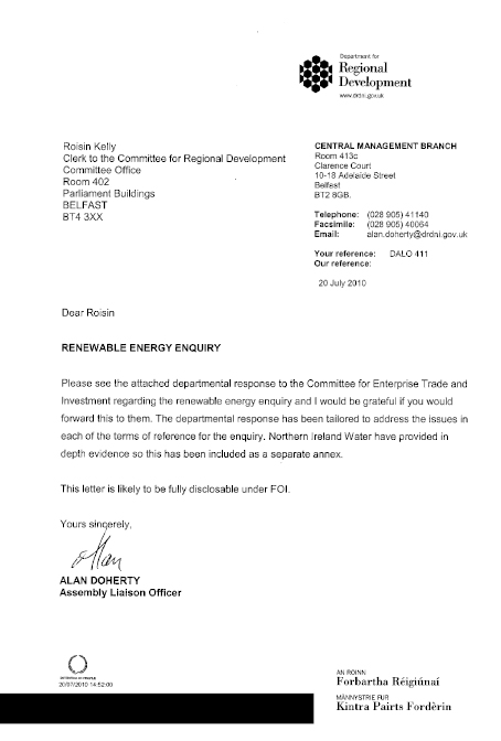Letter from Regional Development to Roisin Kelly