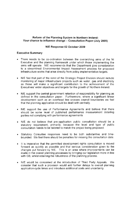 Northern Ireland Electricity Submission to the Planning Bill