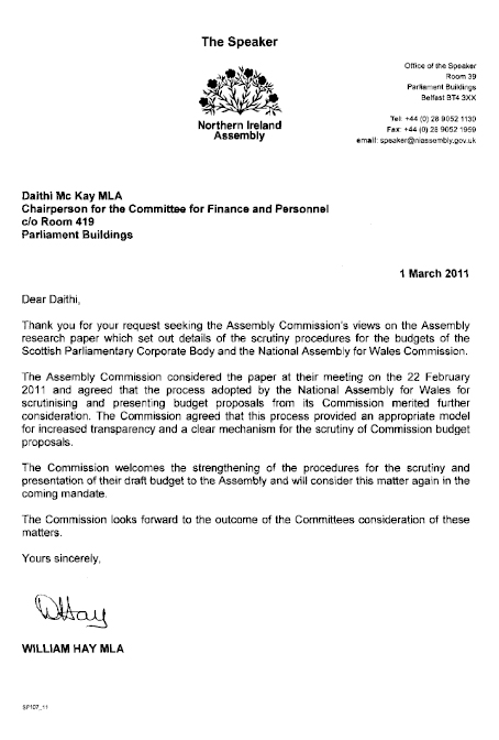 NI Assembly Commission Response to Research Paper