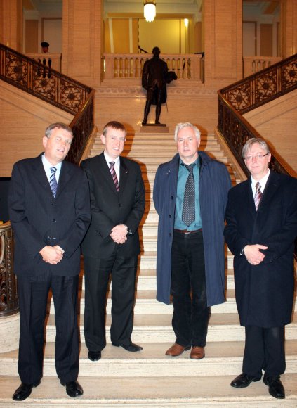 Mr. Mervyn Storey MLA, Chair of the Northern Ireland Assembly's Committee for Education, Mr. Jim Wells, Chair of the Northern Ireland Assembly's Committee for Health, Social Services and Public Safety, Dr. Gerry Leavey, Research Director of the Northern Ireland Association for Mental Health and Graham Logan, Policy Development Manager of the Northern Ireland Association for Mental Health.