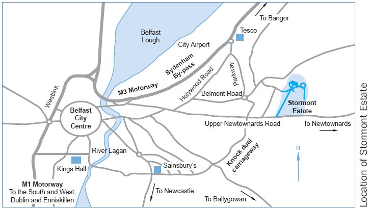 image showing the location of Parliament Buildings in relation to Belfast