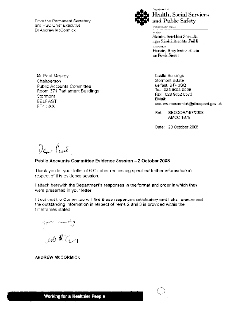 Letter to Paul Maskey - PAC Evidence Session 2nd October 2008