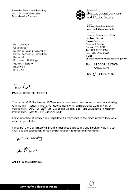 Correspondence of 13 October 2009 from Dr Andrew McCormick