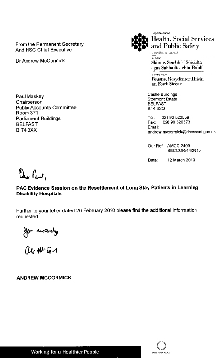 Correspondence of 12 March 2010 from Dr Andrew McCormick