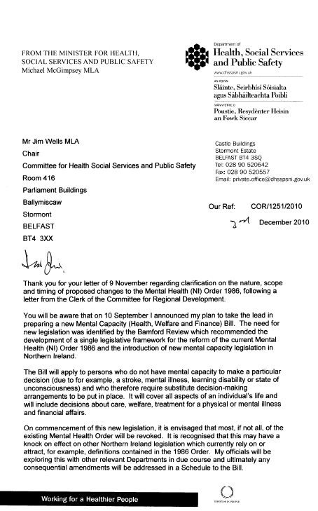 Letter from the Minister for Health