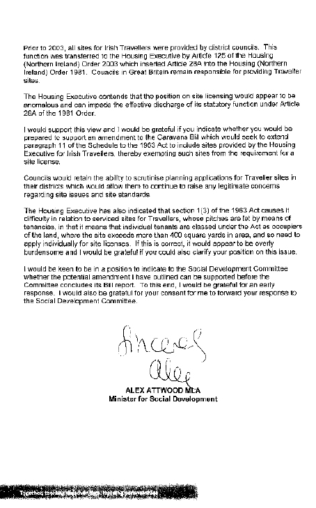 DSD Minister's letter 20 September 2010