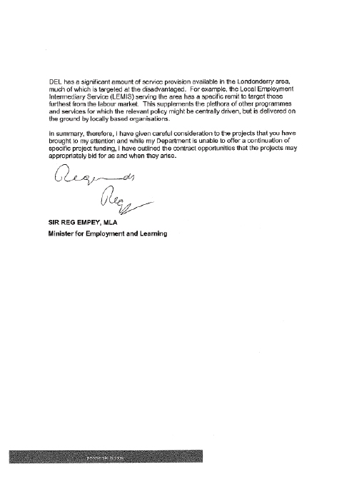 letter from R Empey Del response to 3.7.08
