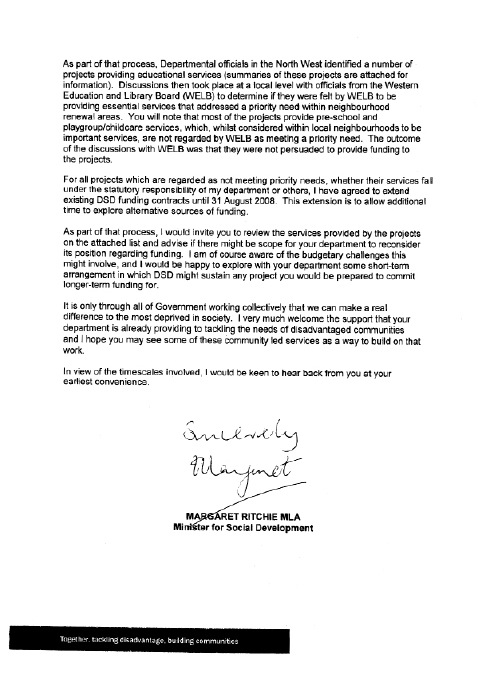 Letter M Ritchie to all Ministers 3.7.08