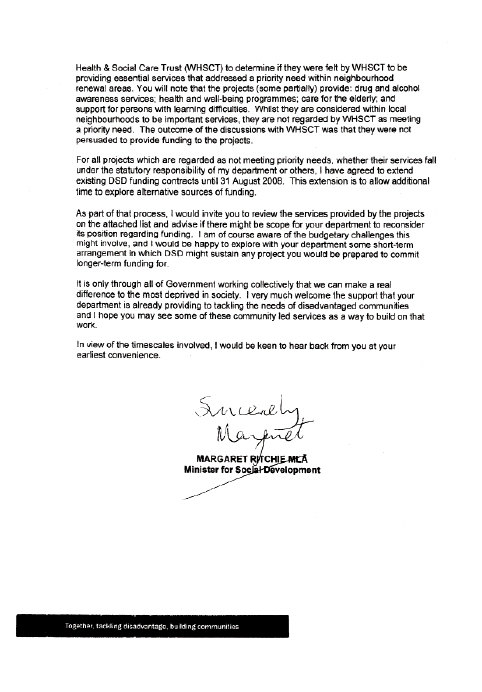 Letter M Ritchie to all Ministers 3.7.08
