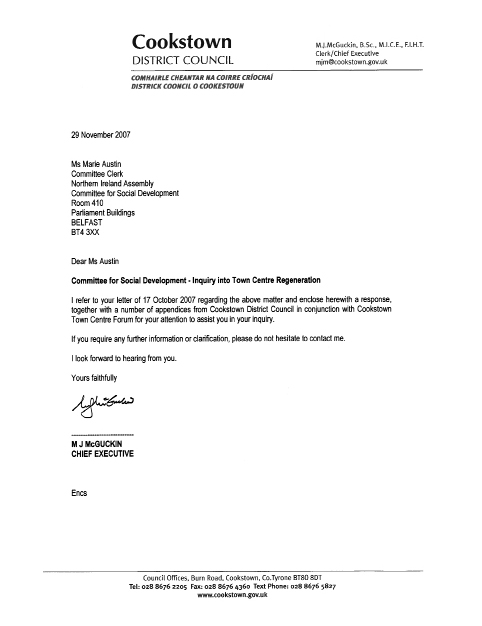 Cookstown District Council correspondence