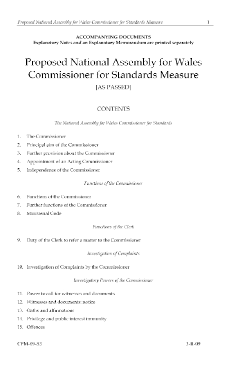 National Assembly or Wales Commissioner for Standards Measure 2009