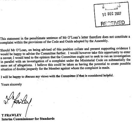 Interim Assembly Commissioner for Standards Letter to the Committee P2